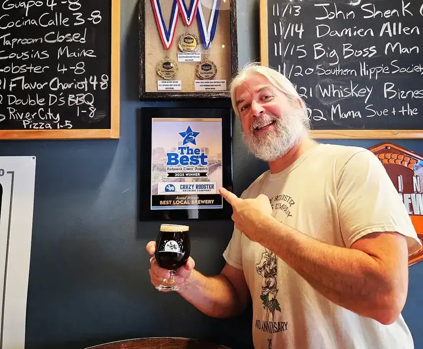 Jason Miller, owner of Crazy Rooster Brewing Company, in his Richmond, Virginia taproom