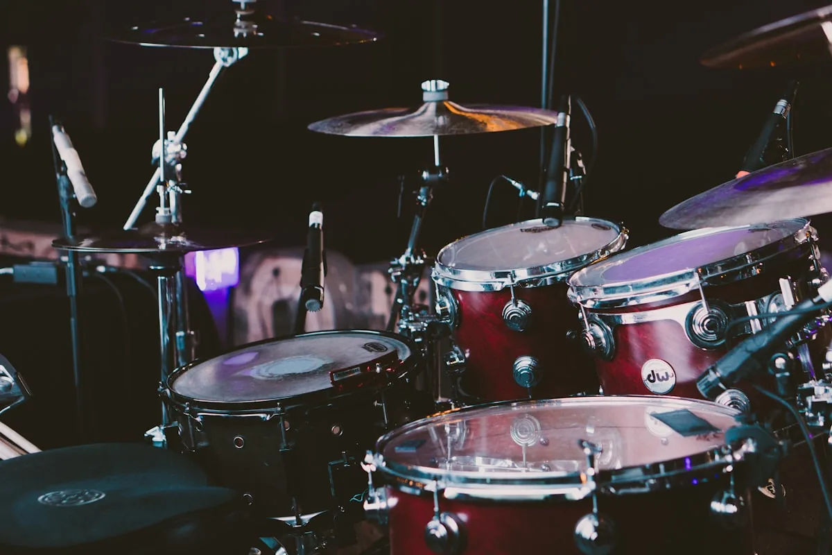 A drummer mid-set at a small venue